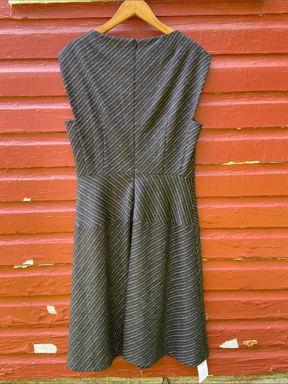 New! M.M.LaFleur The Cindy Dress in Charcoal Grey Etch Pinstripe Women's Size 12